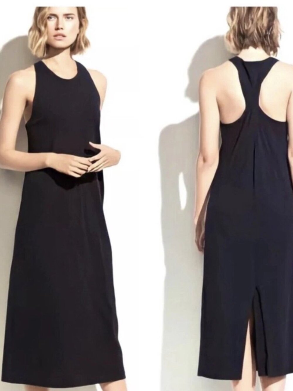 Vince Pima Cotton Sleeveless Twist Back Midi Dress Black Size XS